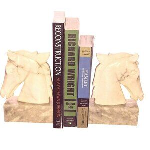 Vintage Italian Alabaster Horse Head Bookends 6"x4" Pair